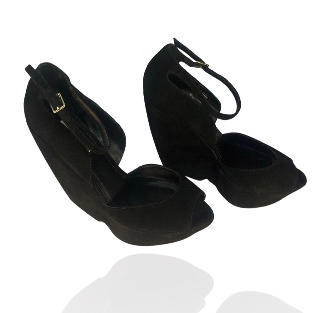 Steve Madden 🅟🅡🅔-🅞🅦🅝🅔🅓 Platform Black Suede Shoes Size 10 US - Picture 4 of 10